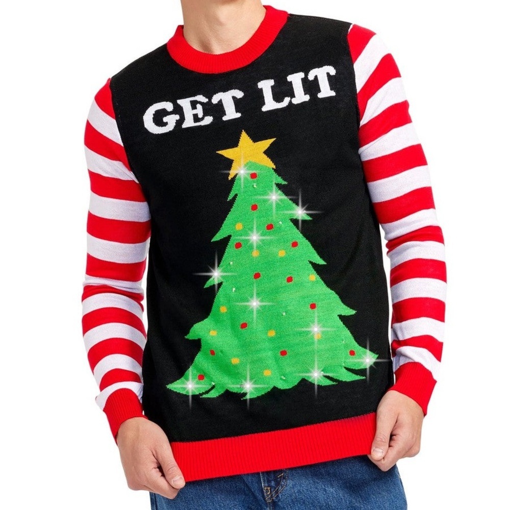 Tipsy Elves Get Lit Light Up Ugly‎ Christmas Sweater - Size S - Black/Red - NWOT